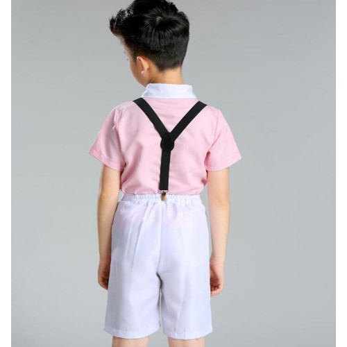 Boys school competition jazz dance costumes for kids children white green yellow pink blue chorus singers dancers modern dancing outfits